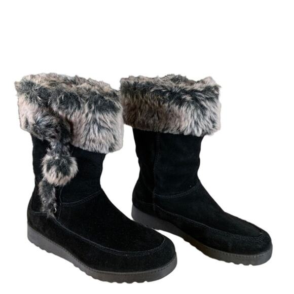 Forrest Black leather winter boots uppers faux fur trim and lining size 7.5 - Picture 3 of 10